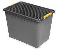 Kreher Boîte de rangement, Caisse rangement avec couvercle verrouillable et roulettes, Boîte protection contre l'humidité et dans une version robuste Gris