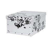 Kreher Boîte de rangement décorative XXL avec couvercle et poignées - Volume : 45 l - Différents motifs (fleur baroque blanc)