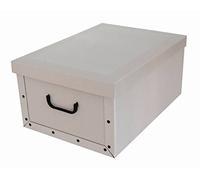 Kreher - « Classic White » - Carton décoratif XXL - Couleur tendance - Avec rayures subtiles - Pratique et élégant pour la maison, le bureau ou pour offrir - Avec poignées pour le porter et volume XXL