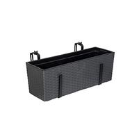 Kreher Jardinière de balcon XL avec réservoir d'eau en plastique aspect rotin Anthracite Avec support métallique flexible Dimensions : 56 x 18,5 x 19,5 cm.