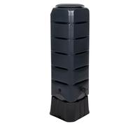 Kreher Récupérateur d'eau de pluie de 120 l - Réservoir d'eau de pluie avec robinet, pied et couvercle - 40 x 40 x 140,5 cm - En plastique - Noir
