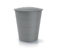 Kreher® Récupérateur d'eau de pluie XXL « Smooth » 510L avec couvercle et pied (en option). En plastique anthracite/gris. Aspect discret au format rond, intemporel et moderne. (Gris, avec couvercle)