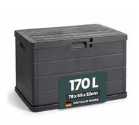 Kreher® XL Coffre de rangement/Boîte de jardin 170 L ou 340 L de volume utile avec un aspect bois moderne en anthracite! Robuste, lavable et facile à assembler ! (170 L)