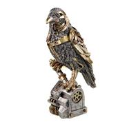 Kremers Schatzkiste Figurine de corbeau steampunk en polyrésine - 28 cm - Oiseau noir avec éléments dorés - Peinte à la main - Statue détaillée - Décoration de salon, bureau