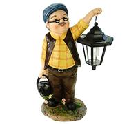 Kremers Schatzkiste Figurine de jardin grand-père Hans avec lanterne solaire et arrosoir 38 cm Décoration de jardin pour homme âgé Taille XXL Multicolore