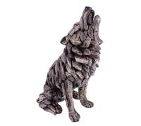 Kremers Schatzkiste Sculpture de loup hurlant - Grande figurine décorative en polyrésine peinte à la main - Statue animale massive aspect pierre pour salon, jardin et terrasse - 40 × 29 × 23 cm