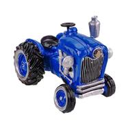 Kremers Schatzkiste Tirelire tracteur bleue peinte à la main en polyrésine 16 cm - Retrait non destructif, robuste et riche en détails, décoration de ferme parfaite et cadeau