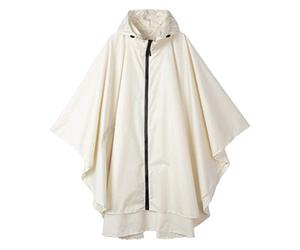 Krespuka Poncho de pluie imperméable avec capuche et fermeture éclair pour femme, Blanc/beige, taille unique
