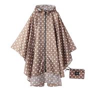 Krespuka Poncho de pluie imperméable avec capuche et fermeture éclair pour femme, Café à pois, taille unique