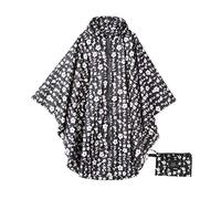 Krespuka Poncho de pluie imperméable avec capuche et fermeture éclair pour femme, Fleur noire, taille unique