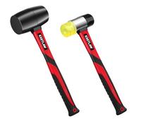 KRETLAW Kit de 2 Maillets en Caoutchouc, Maillet en Caoutchouc de 450g & Maillet Double Face de 35 mm avec Manche en Fibre de Verre Absorbant les Chocs pour Sols