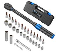 KRETLAW Kit de clé dynamométrique 30 pièces, clé 3/8" 5-60 Nm, précision ±3%, tête à cliquet 72 dents, avec rallonges, douilles et adaptateurs