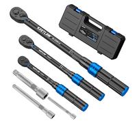 KRETLAW Kit de clés dynamométriques 1/2", 3/8" & 1/4", 6 pièces, 20-220Nm, 5-60Nm, 5-25Nm, précision ±3%, tête à cliquet 72 dents, avec 3 rallonges pour vélo et moto