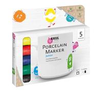 Kreul 16300 - Hobby Line Peintre sur porcelaine, avec pointe de pinceau, set de 5, en jaune, rouge, bleu, vert & noir, pour peindre sur porcelaine, céramique, métal, verre