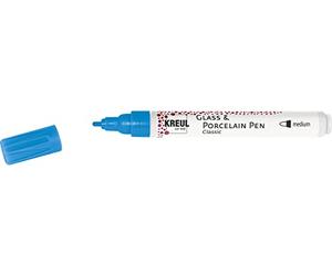 Kreul 16406 - Glass & Porcelain Pen Classic Medium - Bleu clair - Pointe ogive indéformable - Épaisseur de trait env. 2 à 4 mm - Crayon pour porcelaine avec peinture brillante, opaque et résistante à la lumière à base d'eau