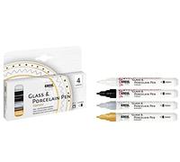 Kreul 16431 - Glass & Porcelain Pen Glamour medium, 4 couleurs dans un set, pointe indéformable, épaisseur de trait env. 2-4 mm, peinture opaque pour verre et porcelaine à base d'eau