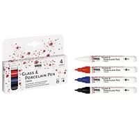 Kreul 16440 - Glass & Porcelain Pen Classic Fine, 4 Couleurs dans Un Set, Pointe indéformable, épaisseur du Trait env. 1-2 mm, Peinture Opaque pour Verre et Porcelaine à Base d'eau