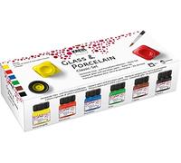 KREUL 16600 - Glass & Porcelain Classic Set de 6 pots de peinture classique pour verre et porcelaine de 20 ml avec 1 pinceau Peinture à base d’eau opaque et brillante