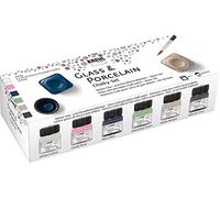 KREUL 16602 - Glass & Porcelain Chalky Set de 6 pots de peinture à effet craie pour verre et porcelaine de 20 ml avec 1 pinceau Peinture à base d’eau opaque, douce et mate