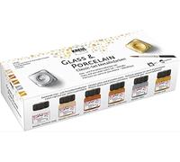 KREUL 16603 - Glass & Porcelain Classic Set de 6 pots de peinture classique pour verre et porcelaine de 20 ml avec 1 pinceau Peinture à base d’eau opaque avec un aspect métallisé brillant