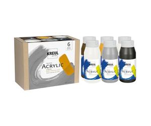 KREUL 17798 - Triton Acrylic Liquid Set Base & Neutral Colors 6 x 750 ml, Set technique avec des couleurs acryliques d'artiste de haute qualité pour les fonds, les esquisses ainsi que pour éclaircir
