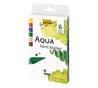 Kreul 18185 - Solo Goya Aqua Paint Marker Warm Colors, set de 6 couleurs en jaune cadmium, vermillon foncé, bleu indigo, vert olive, ocre rouge et brun havane