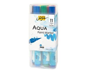 Kreul 18190 - Solo Goya Aqua Paint Marker Powerpack, Set de 11 Couleurs et Un mélangeur, Crayons d'artiste avec Pointe Pinceau élastique, Peinture Soluble dans l'eau