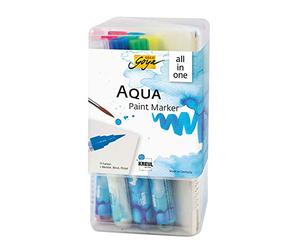 Kreul 18195 - Solo Goya Aqua Paint Marker Powerpack XXL, Set avec 17 couleurs et un mélangeur, crayons d'artiste avec pointe pinceau élastique, peinture soluble dans l'eau