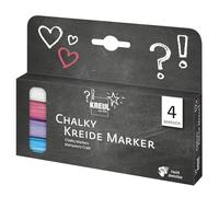 Kreul 22707 - Chalky Kreide Marker Set, 4 crayons à pointe ogive, épaisseur de trait env. 2-3 mm, craie liquide effaçable pour dessiner sur tableaux, memoboards ou surfaces en verre
