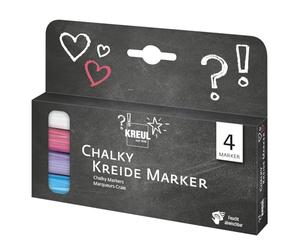 Kreul 22707 - Chalky Kreide Marker Set, 4 crayons à pointe ogive, épaisseur de trait env. 2-3 mm, craie liquide effaçable pour dessiner sur tableaux, memoboards ou surfaces en verre