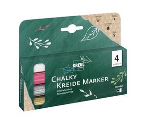 Kreul 22708-4 marqueurs craie Chalky medium, mat, couvrant, résistant à la lumière, séchage rapide, lavable, crayons craie pour peindre & écrire sur des tableaux noirs