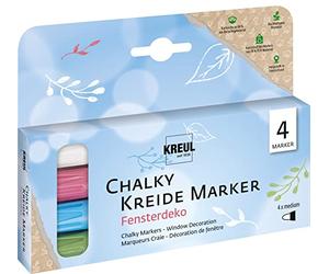 Kreul 22709 - Chalky Marqueur craie pour décorer les fenêtres, 4 couleurs, effaçable, opaque, résistant à la lumière, séchage rapide, pour peindre & écrire sur les vitres