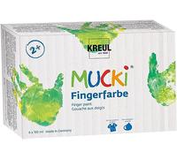 KREUL 2316 - Mucki Set de 6 pots de peinture au doigt de 150 ml Peinture végane sans parabène, gluten ni lactose Lavable et applicable au doigt et au pinceau Couleurs lumineuses