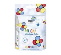 Kreul 24450 - Mucki Window Color Set, 4 x 29 ml peinture et film solide, peinture pour fenêtres à base d'eau, sans parabène, sans gluten, sans lactose, végétalien, facile à peindre, lavable