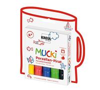 KREUL 27157 MUCKI crayons en porcelaine pour œuvres d'art personnalisées, 2-5 mm, 5 stylos en jaune, rouge, bleu, vert et noir - Version Allemande
