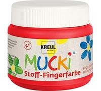 KREUL 28103 - Mucki peinture au doigt pour tissu, 150 ml en rouge, sans paraben, sans gluten, sans lactose et végétalienne, optimale pour l'application avec les doigts et les mains