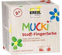KREUL 28400 - Mucki Peinture Doigts Textile, 4 x 150 ml jaune, rouge, vert, bleu, couleurs lumineuses à base d’eau pour enfants dès 2 ans