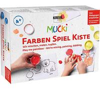 KREUL 29100 - Mucki Wir mischen, malen, tupfen Coffret de peinture au doigt avec 5 pots de peinture de 50 ml, 2 petits pots mélangeurs et 10 modèles de dessins Jeu d’apprentissage