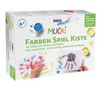 Kreul 29101 - Mucki peinture au doigt boîte de jeu de couleurs, 5 x 50 ml de peinture au doigt, 2 petites boîtes, yeux vacillants, bâtonnets en bois ainsi que 10 modèles de dessin