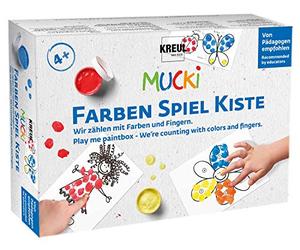 Kreul 29103 - Mucki Peinture au doigt Couleurs Coffret de jeu, set d'apprentissage et de jeu avec 5 x 50 ml de peinture au doigt, 2 petites boîtes, 14 cartes de motifs, 1 mode d'emploi