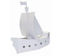 KREUL 39101 - joyPac Bateau pirate en carton rigide blanc à peindre, à coller et à décorer Jeu pour enfant Dimensions env. 48 x 18 x 50 cm