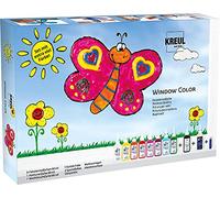 KREUL 42752 - Window Color Set Peinture pour Fenêtres, 10 x 80 ml peinture, inclus contour noir et peinture phosphorescente, pour enfants créatifs, films, perles de verre et modèles