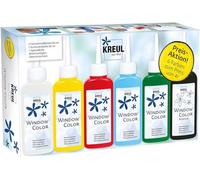 KREUL 42847 - Window Color Set Action, 6 x 80 ml peinture pour fenêtres en blanc, jaune, rouge, bleu et vert, inclus 80 ml de contour noir, film spécial et modèles