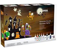 Kreul 42850 - Window Color Set Fête des Monstres, 7 x 80 ML Peinture pour fenêtres, Inclus Contour Noir et Peinture phosphorescente, Amusement Effrayant et modèles