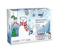 KREUL 42853 - Window Color Set Hello Winter, 6 x 80 ml peinture pour fenêtres, inclus contour noir, set complet avec couleurs brillantes, paillettes et modèles