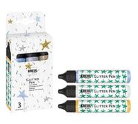 KREUL 49840 - Glitter Pen Set de 3 couleurs à effets scintillants dans un stylo pratique de 29 ml, pour décorer, écrire et orner de nombreux matériaux, fabriqué à base d'eau