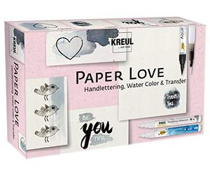Kreul 49933 - Paper Love, kit créatif, marqueur de masquage Fin, Aqua Paint Noir, de Transfert Edge, Pinceau à réservoir d'eau, Feuille de Motifs et Bloc de 10 Feuilles DIN A6
