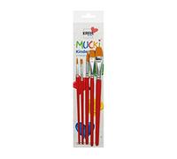 Kreul 553030-Mucki Set, 5 pièces Plats et pinceaux Ronds, élastiques et résistants, pour Le Jardin d'enfants, l'école et Les Loisirs, Multicolor, One size