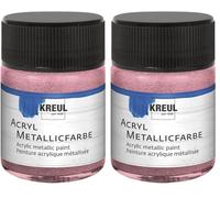 KREUL 77574 - Peinture acrylique métallisée, 50 ml verre rose métallisé, peinture acrylique à effet métallique à base d'eau, couvrante et crémeuse, séchage rapide et résistante à l'eau (Lot de 2)
