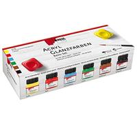 KREUL 79600 - Set de 6 pots de peinture acrylique brillante de 20 ml avec 1 pinceau Peinture opaque lisse à base d’eau pour peindre et bricoler Résiste à la salive et sèche rapidement